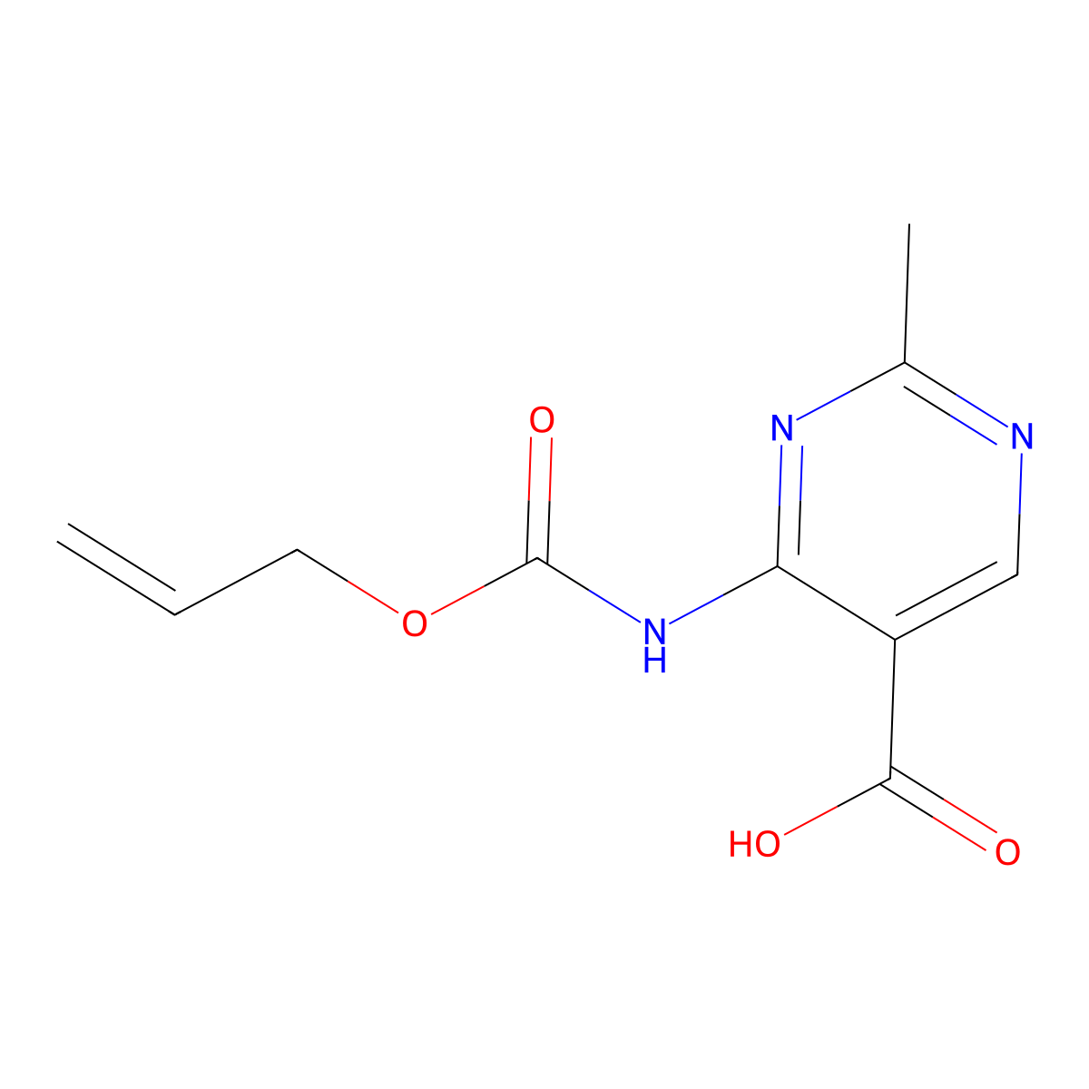 2-Methyl-4-{[(prop-2-en-1-yloxy)carbonyl]amino}pyrimidine-5-carboxylic acid molecular structure, CAS 2680738-68-3