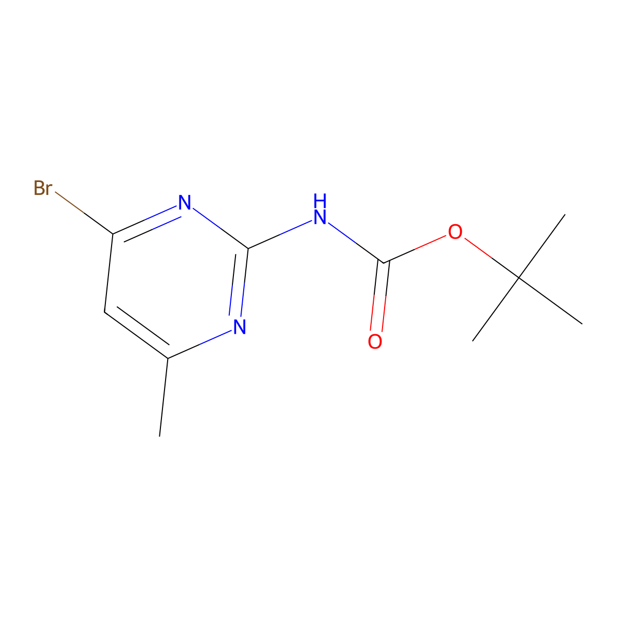 tert-butyl N-(4-bromo-6-methylpyrimidin-2-yl)carbamate molecular structure, CAS 2680738-81-0