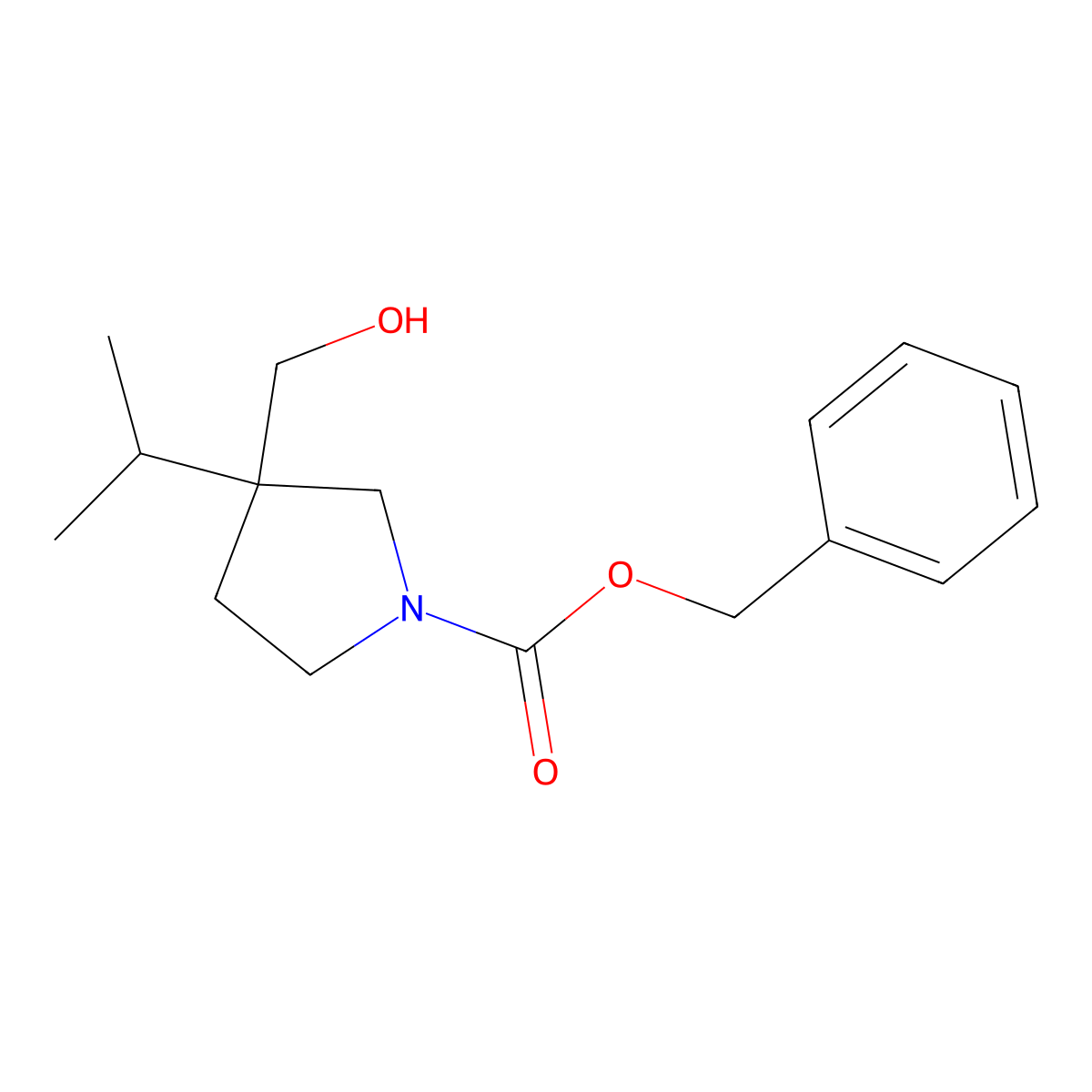 Benzyl 3-(hydroxymethyl)-3-(propan-2-yl)pyrrolidine-1-carboxylate molecular structure, CAS 2680738-90-1