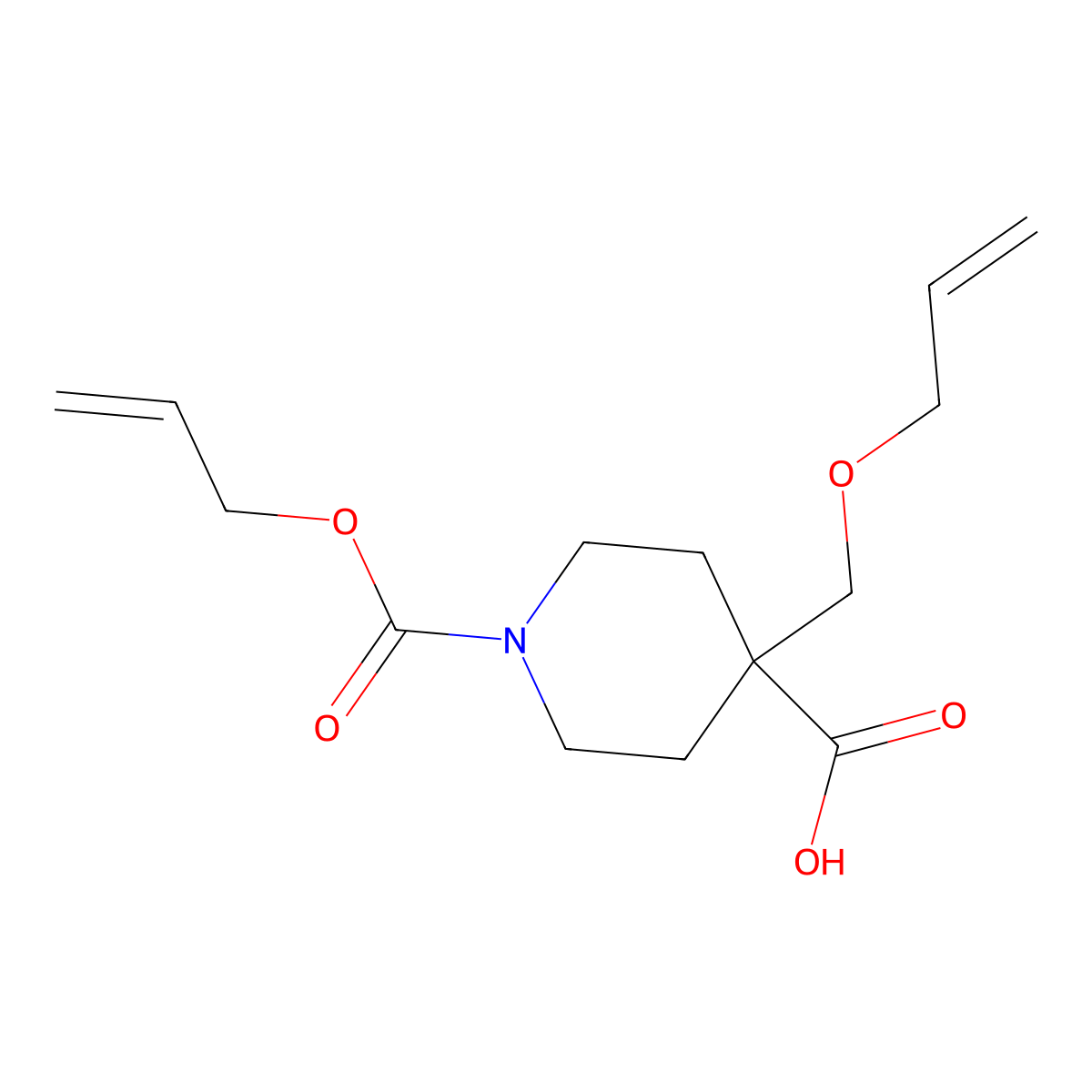 1-[(Prop-2-en-1-yloxy)carbonyl]-4-[(prop-2-en-1-yloxy)methyl]piperidine-4-carboxylic acid molecular structure, CAS 2680738-94-5