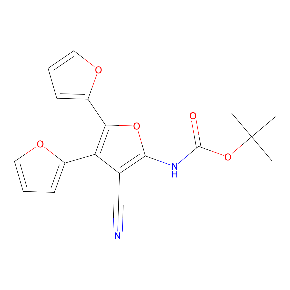 tert-butyl N-[4'-cyano-2'-(furan-2-yl)-[2,3'-bifuran]-5'-yl]carbamate molecular structure, CAS 2680738-99-0