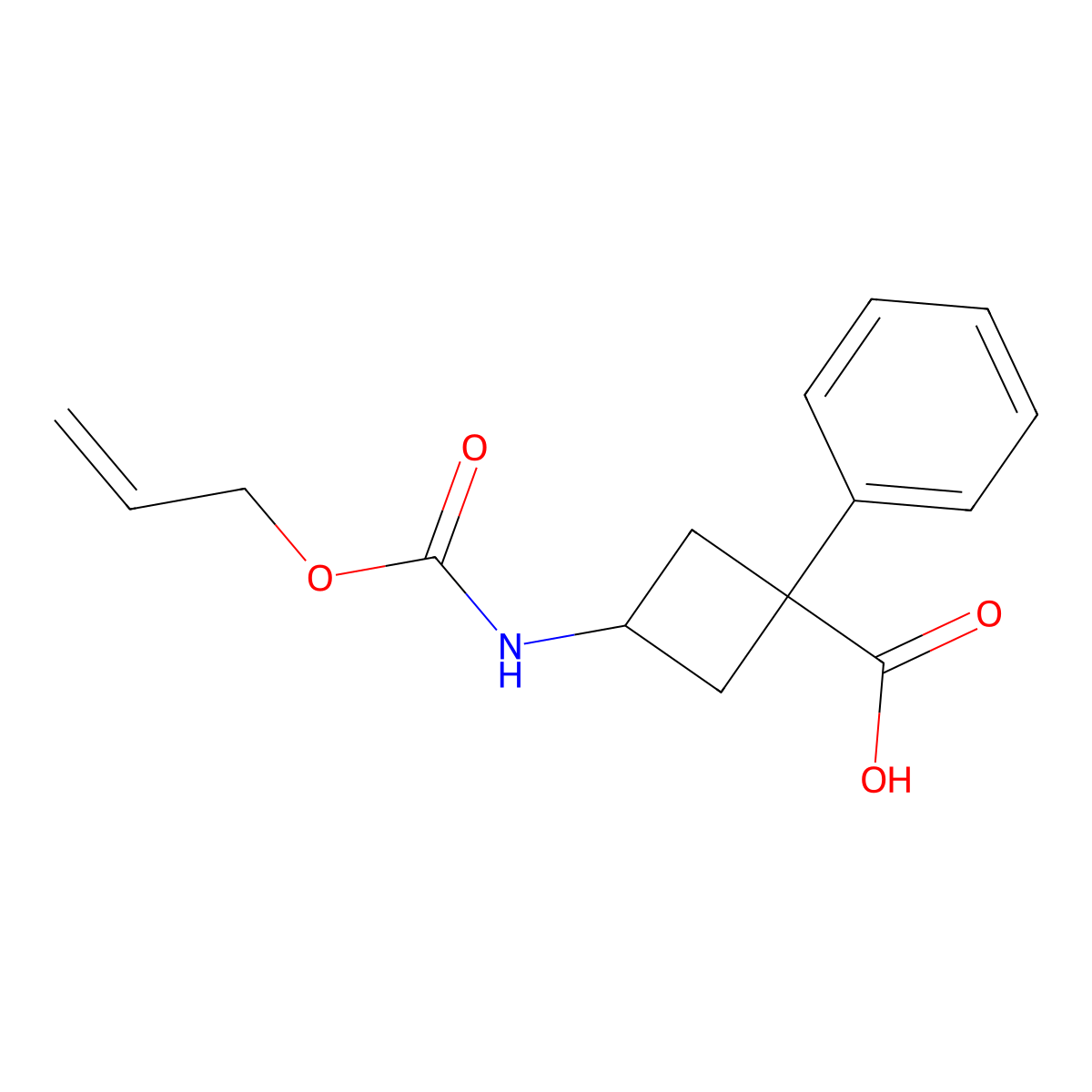 1-Phenyl-3-{[(prop-2-en-1-yloxy)carbonyl]amino}cyclobutane-1-carboxylic acid molecular structure, CAS 2680739-30-2