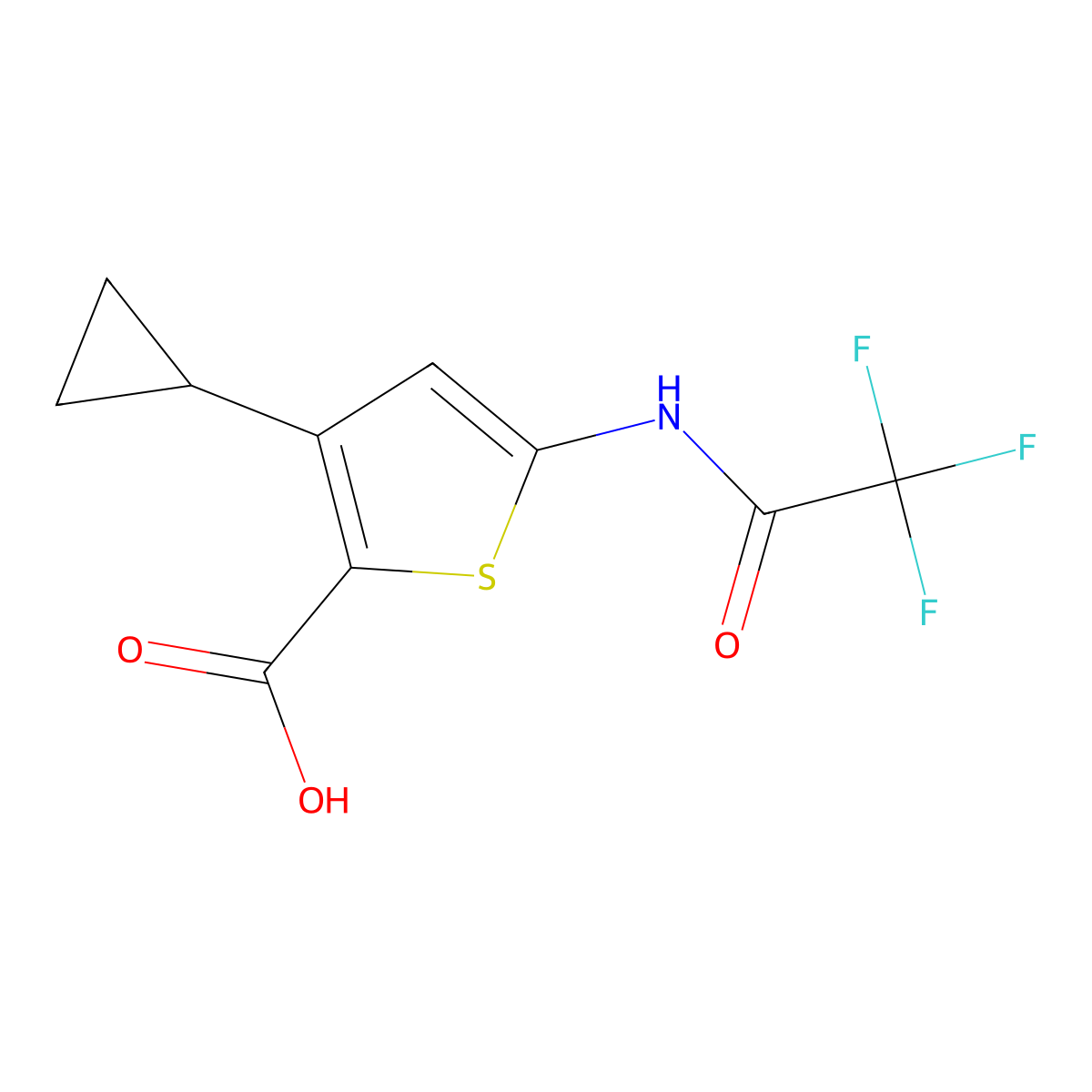 3-Cyclopropyl-5-(2,2,2-trifluoroacetamido)thiophene-2-carboxylic acid molecular structure, CAS 2680739-31-3