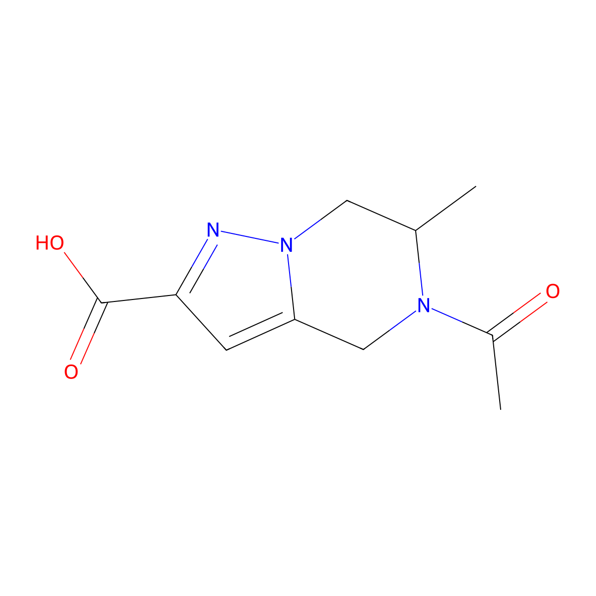 5-acetyl-6-methyl-4H,5H,6H,7H-pyrazolo[1,5-a]pyrazine-2-carboxylic acid molecular structure, CAS 2680739-38-0
