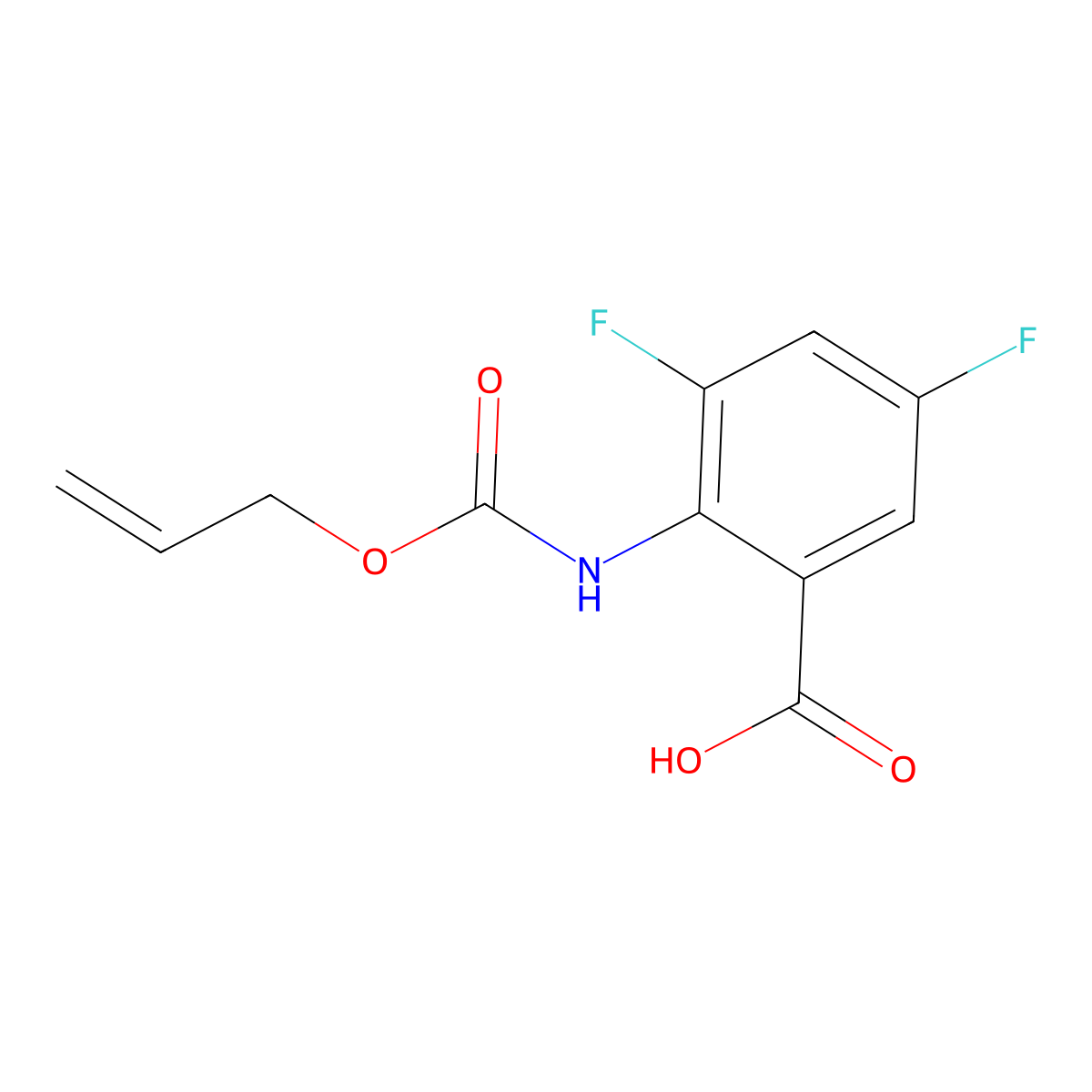 3,5-Difluoro-2-{[(prop-2-en-1-yloxy)carbonyl]amino}benzoic acid molecular structure, CAS 2680739-40-4