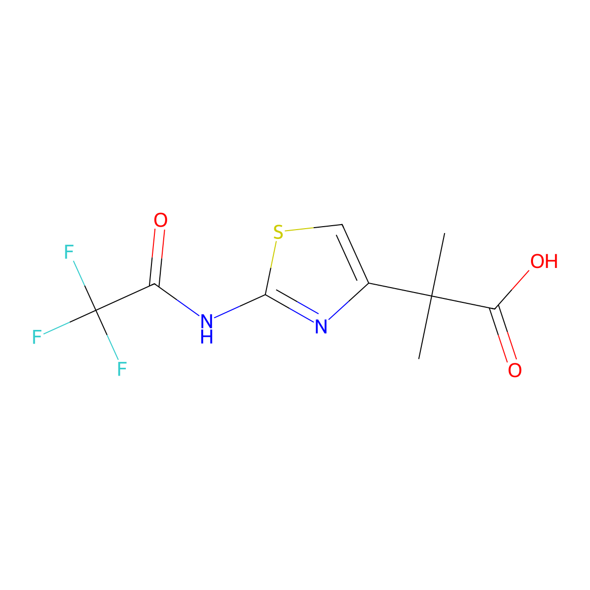 2-Methyl-2-[2-(2,2,2-trifluoroacetamido)-1,3-thiazol-4-yl]propanoic acid molecular structure, CAS 2680739-46-0