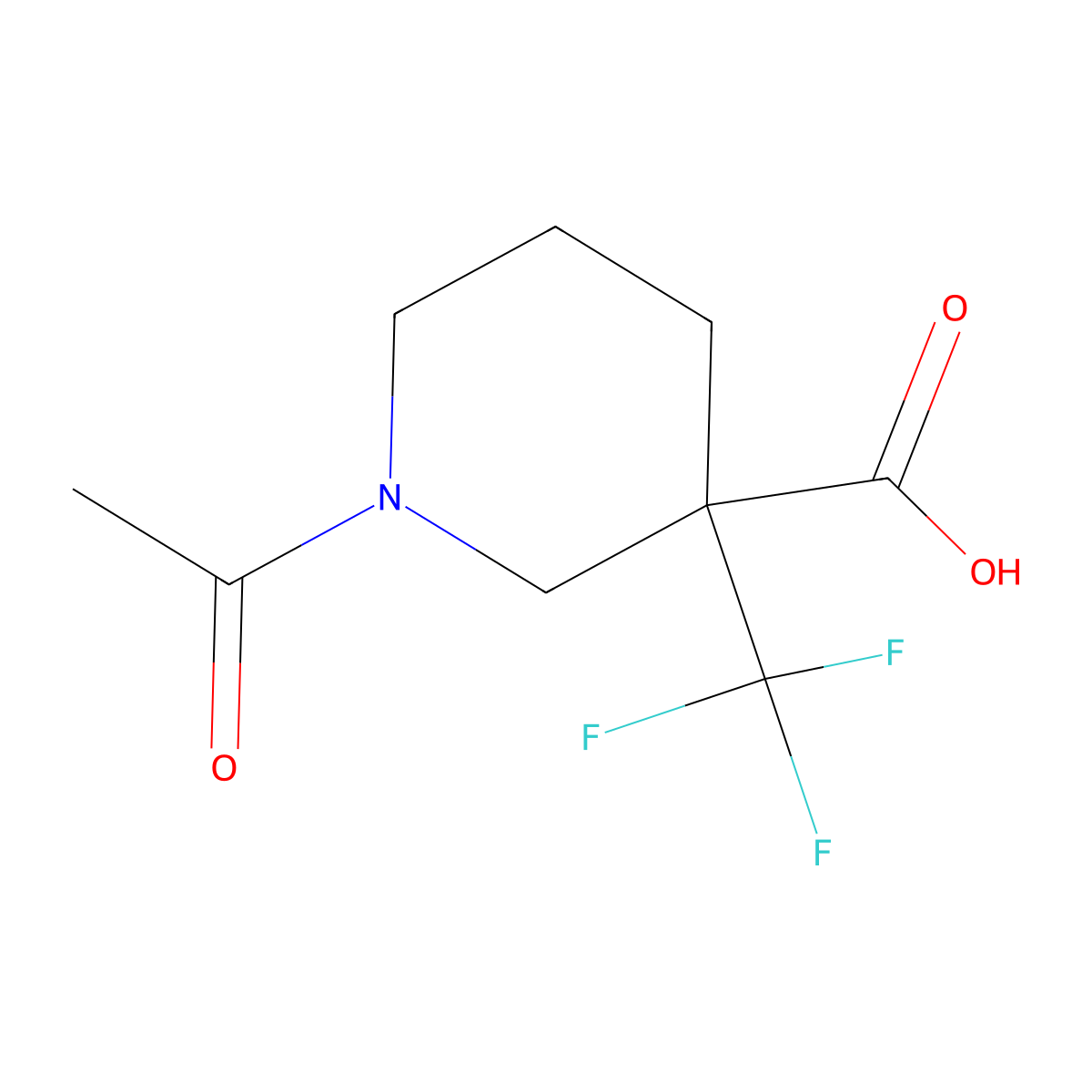 1-Acetyl-3-(trifluoromethyl)piperidine-3-carboxylic acid molecular structure, CAS 2680739-49-3