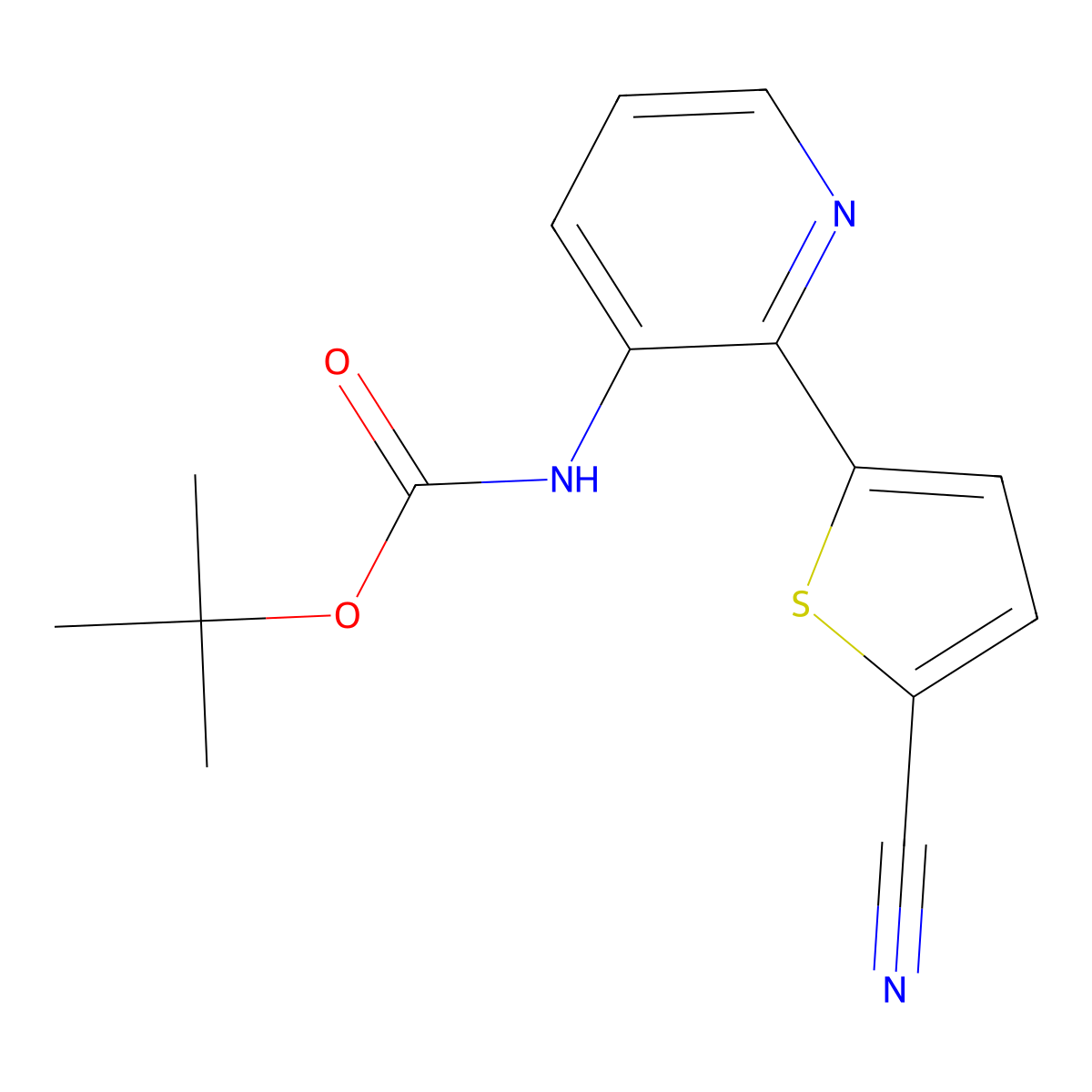 tert-butyl N-[2-(5-cyanothiophen-2-yl)pyridin-3-yl]carbamate molecular structure, CAS 2680739-58-4