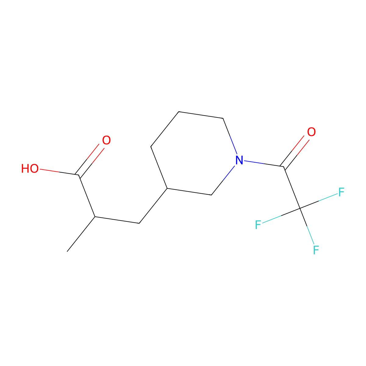2-Methyl-3-[1-(2,2,2-trifluoroacetyl)piperidin-3-yl]propanoic acid molecular structure, CAS 2680739-65-3