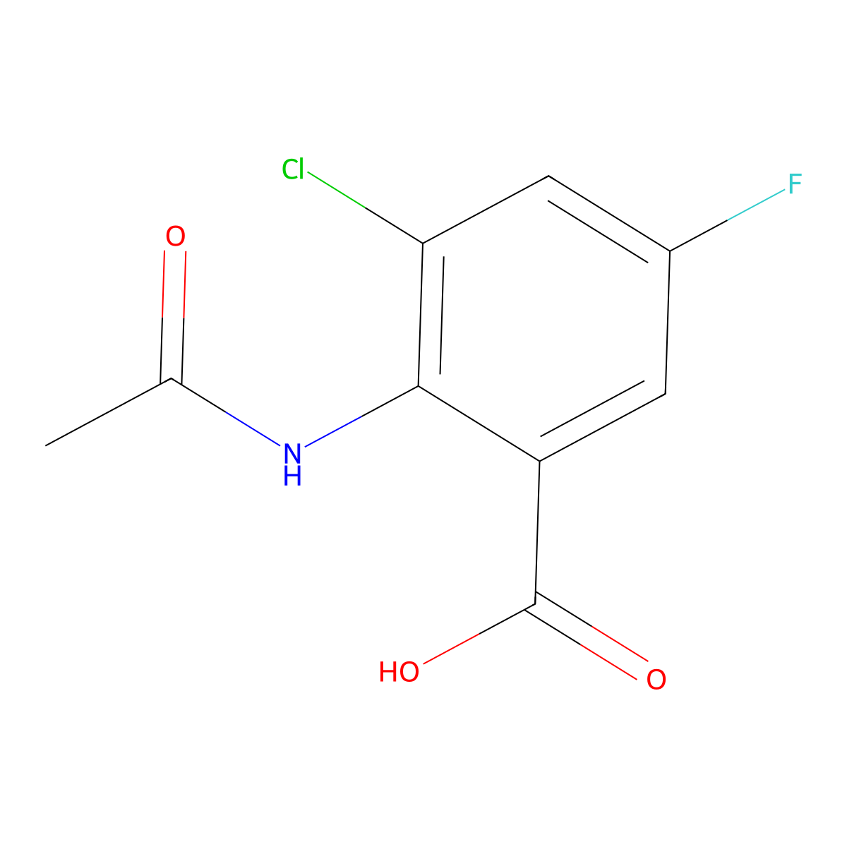 3-Chloro-2-acetamido-5-fluorobenzoic acid molecular structure, CAS 2680739-66-4