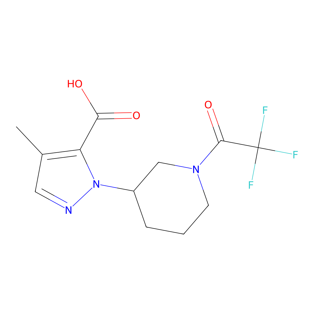 4-methyl-1-[1-(2,2,2-trifluoroacetyl)piperidin-3-yl]-1H-pyrazole-5-carboxylic acid molecular structure, CAS 2680739-70-0