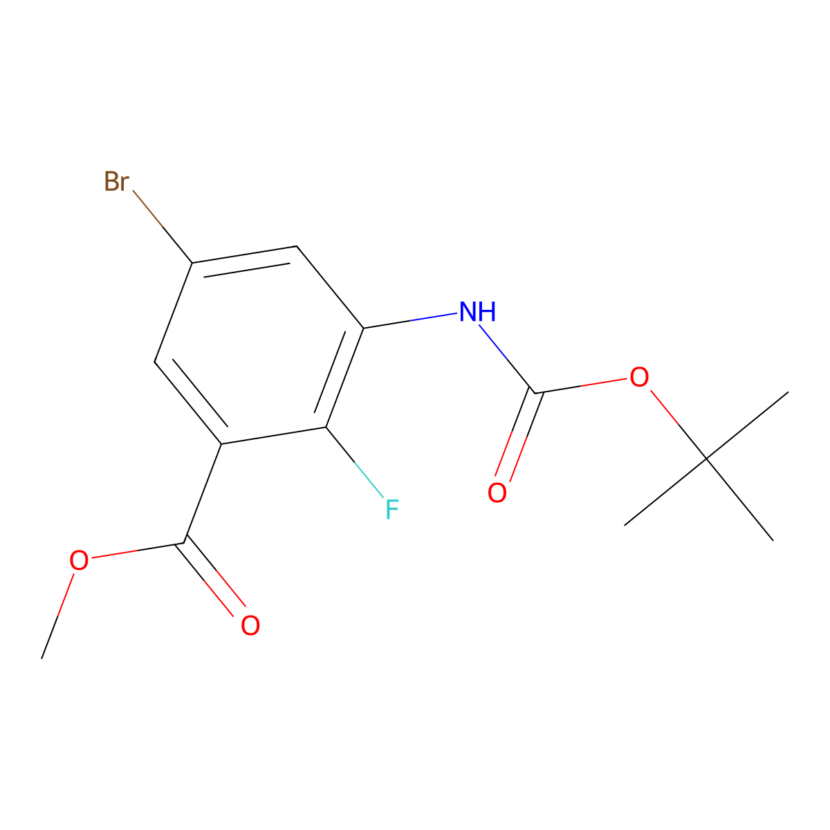 Methyl 5-bromo-3-{[(tert-butoxy)carbonyl]amino}-2-fluorobenzoate molecular structure, CAS 2680739-75-5