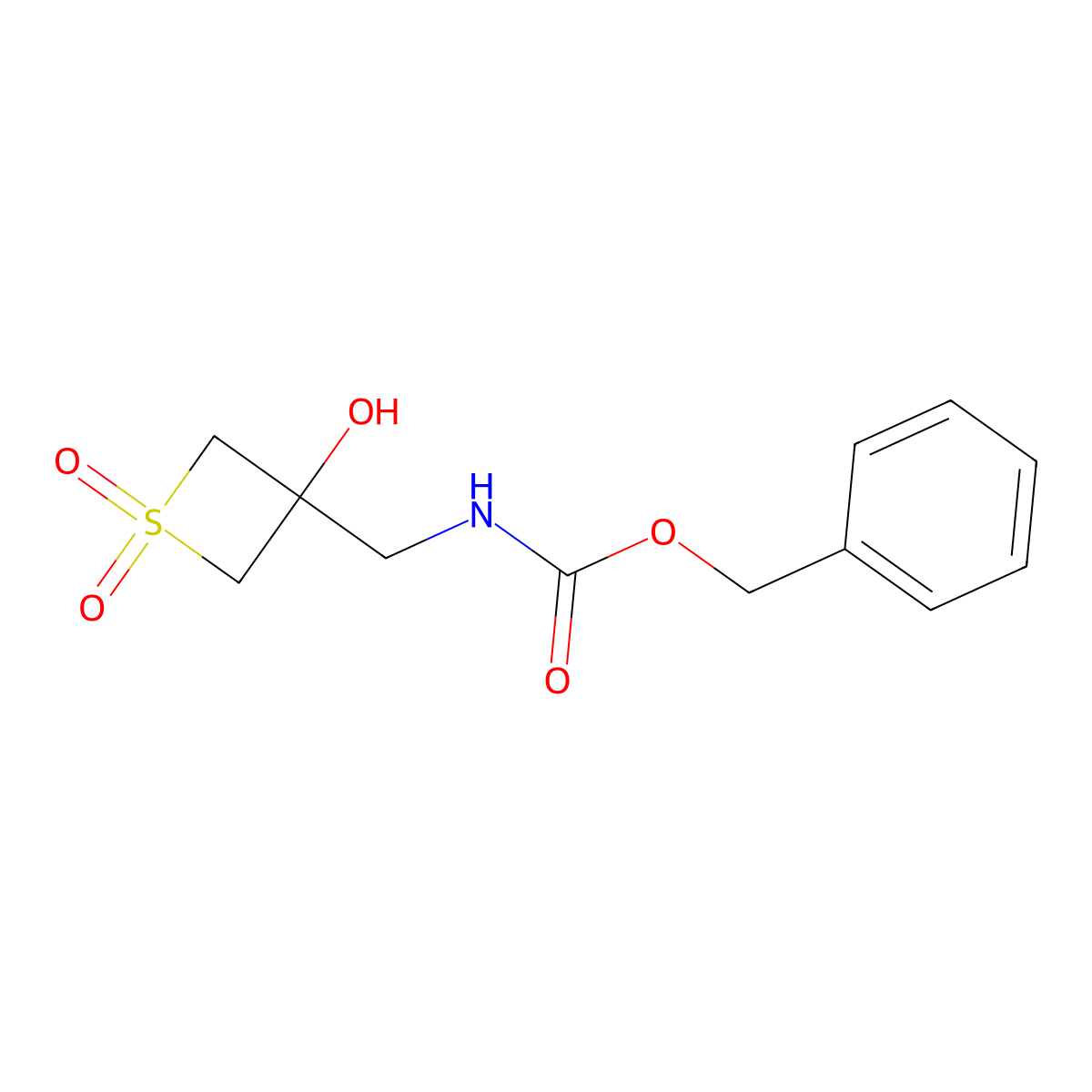 benzyl N-[(3-hydroxy-1,1-dioxo-1lambda6-thietan-3-yl)methyl]carbamate molecular structure, CAS 2680739-77-7
