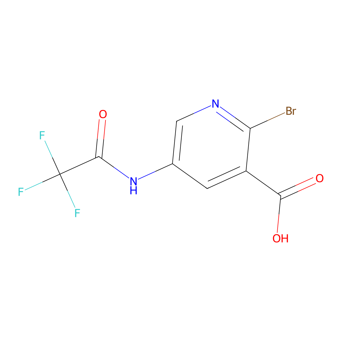 2-Bromo-5-(2,2,2-trifluoroacetamido)pyridine-3-carboxylic acid molecular structure, CAS 2680739-82-4