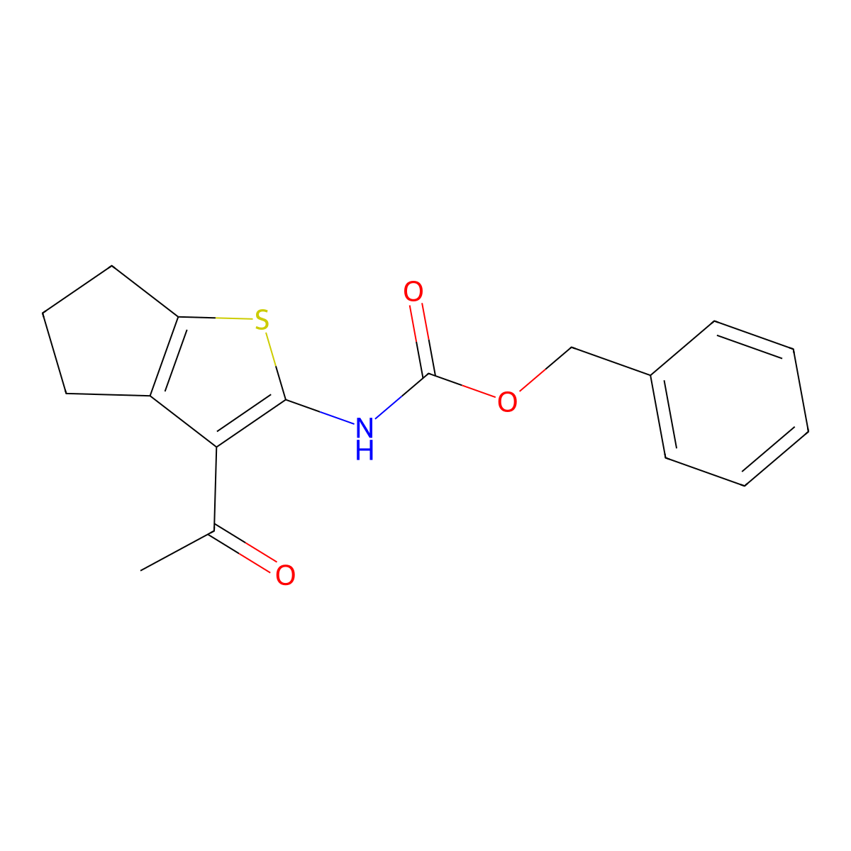 benzyl N-{3-acetyl-4H,5H,6H-cyclopenta[b]thiophen-2-yl}carbamate molecular structure, CAS 2680739-86-8