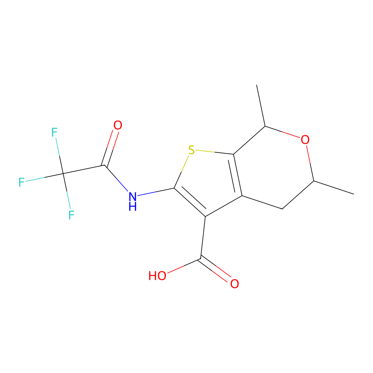 5,7-dimethyl-2-(2,2,2-trifluoroacetamido)-4H,5H,7H-thieno[2,3-c]pyran-3-carboxylic acid molecular structure, CAS 2680739-92-6