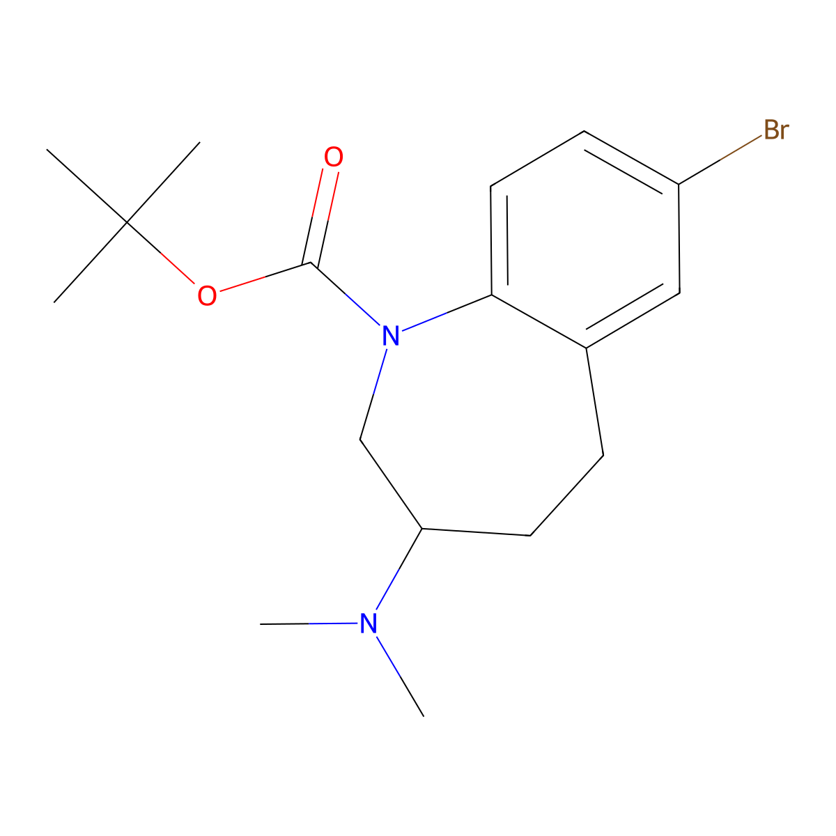 tert-butyl 7-bromo-3-(dimethylamino)-2,3,4,5-tetrahydro-1H-1-benzazepine-1-carboxylate molecular structure, CAS 2680740-03-6