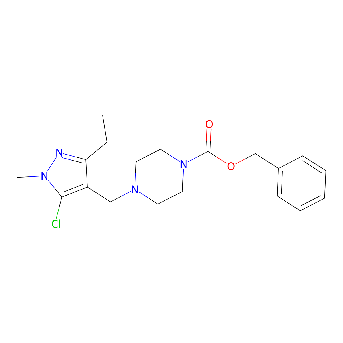 benzyl 4-[(5-chloro-3-ethyl-1-methyl-1H-pyrazol-4-yl)methyl]piperazine-1-carboxylate molecular structure, CAS 2680740-09-2