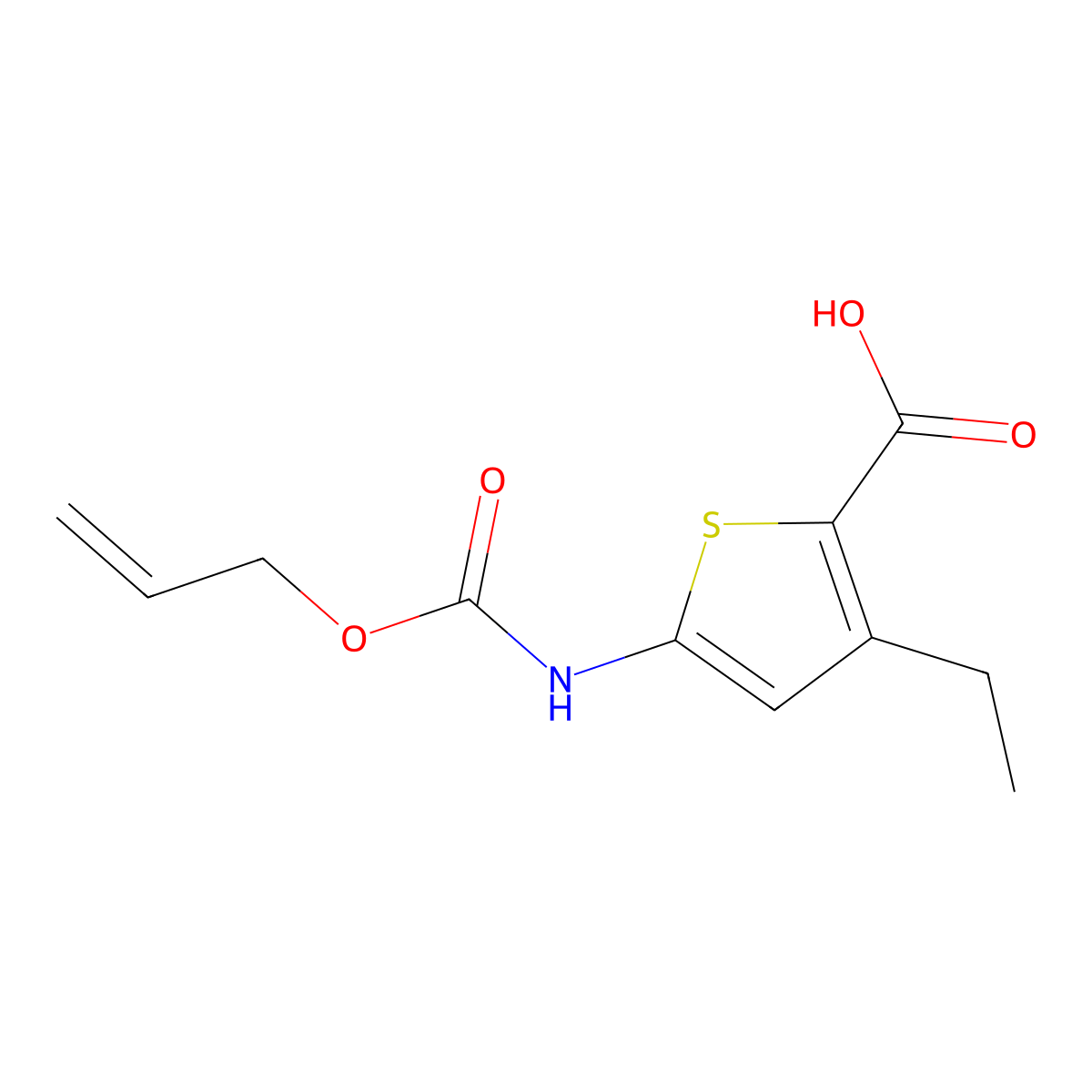 3-Ethyl-5-{[(prop-2-en-1-yloxy)carbonyl]amino}thiophene-2-carboxylic acid molecular structure, CAS 2680740-10-5