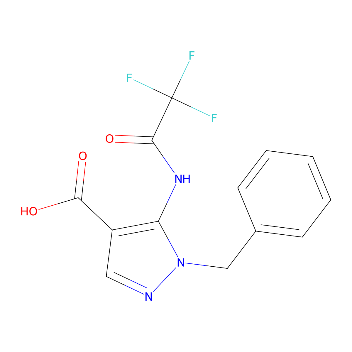 1-benzyl-5-(2,2,2-trifluoroacetamido)-1H-pyrazole-4-carboxylic acid molecular structure, CAS 2680740-11-6