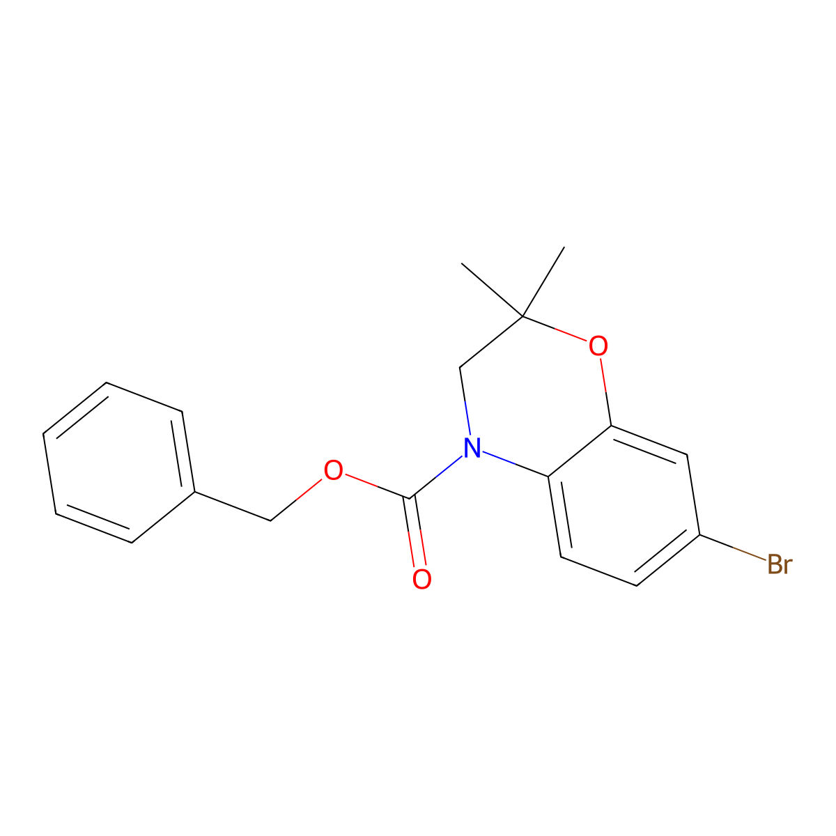 benzyl 7-bromo-2,2-dimethyl-3,4-dihydro-2H-1,4-benzoxazine-4-carboxylate molecular structure, CAS 2680740-20-7