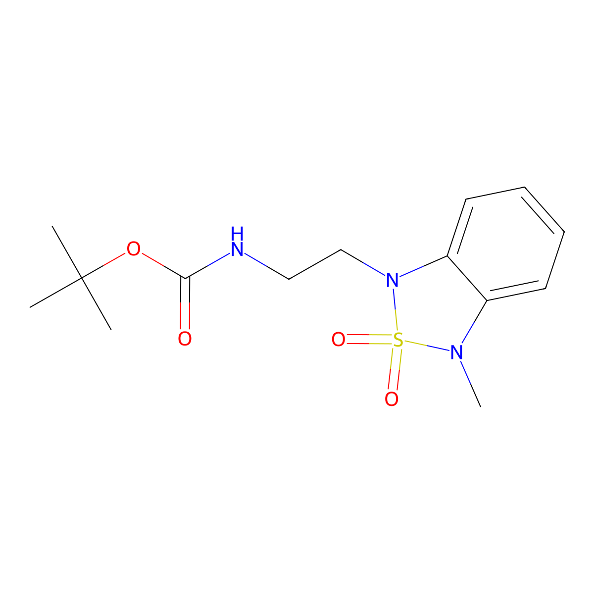 tert-butyl N-[2-(3-methyl-2,2-dioxo-1,3-dihydro-2lambda6,1,3-benzothiadiazol-1-yl)ethyl]carbamate molecular structure, CAS 2680740-26-3