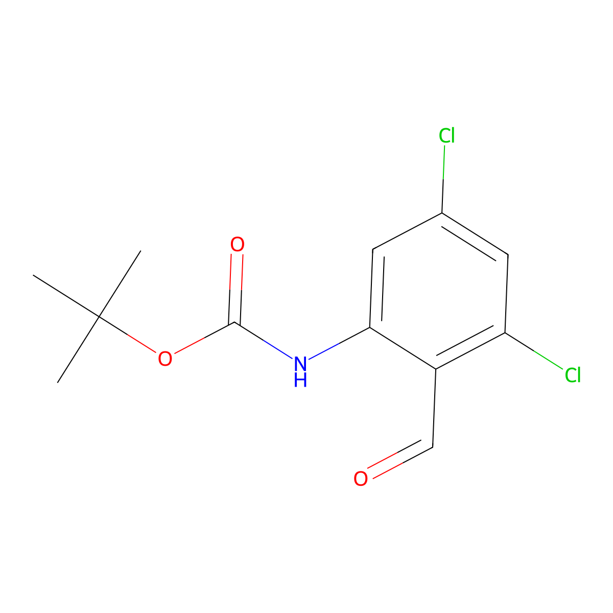 tert-butyl N-(3,5-dichloro-2-formylphenyl)carbamate molecular structure, CAS 2680740-36-5