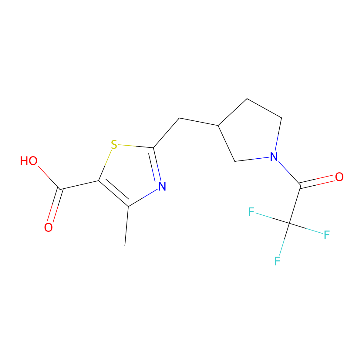 4-Methyl-2-{[1-(2,2,2-trifluoroacetyl)pyrrolidin-3-yl]methyl}-1,3-thiazole-5-carboxylic acid molecular structure, CAS 2680740-58-1