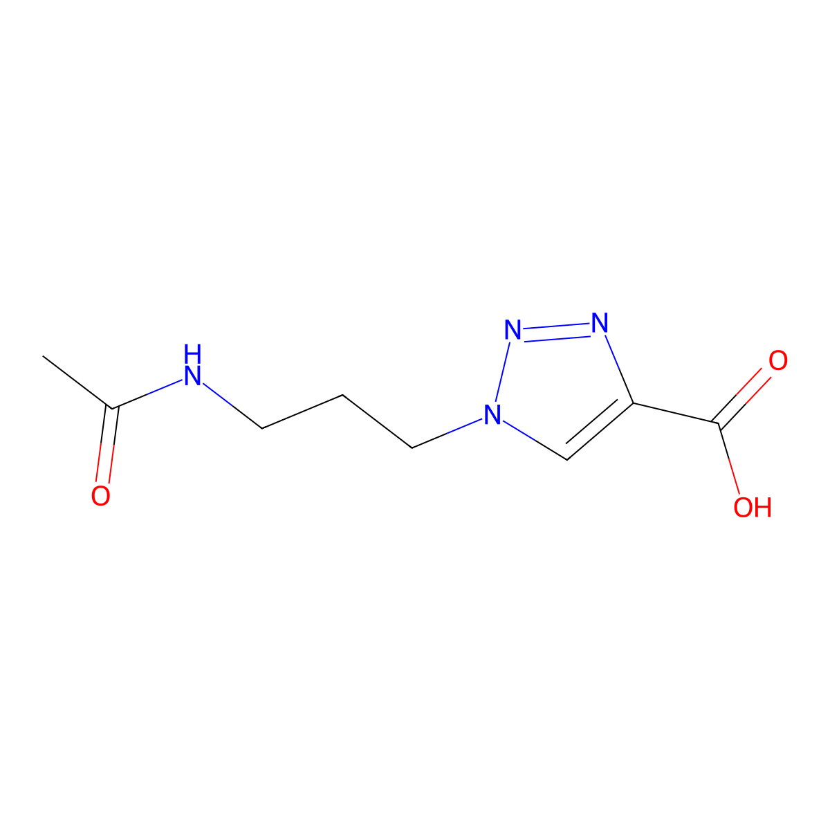 1-(3-acetamidopropyl)-1H-1,2,3-triazole-4-carboxylic acid molecular structure, CAS 2680740-71-8