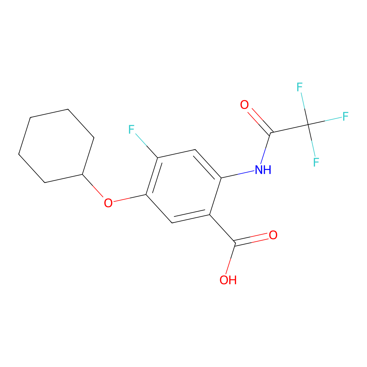 5-(Cyclohexyloxy)-4-fluoro-2-(2,2,2-trifluoroacetamido)benzoic acid molecular structure, CAS 2680740-72-9
