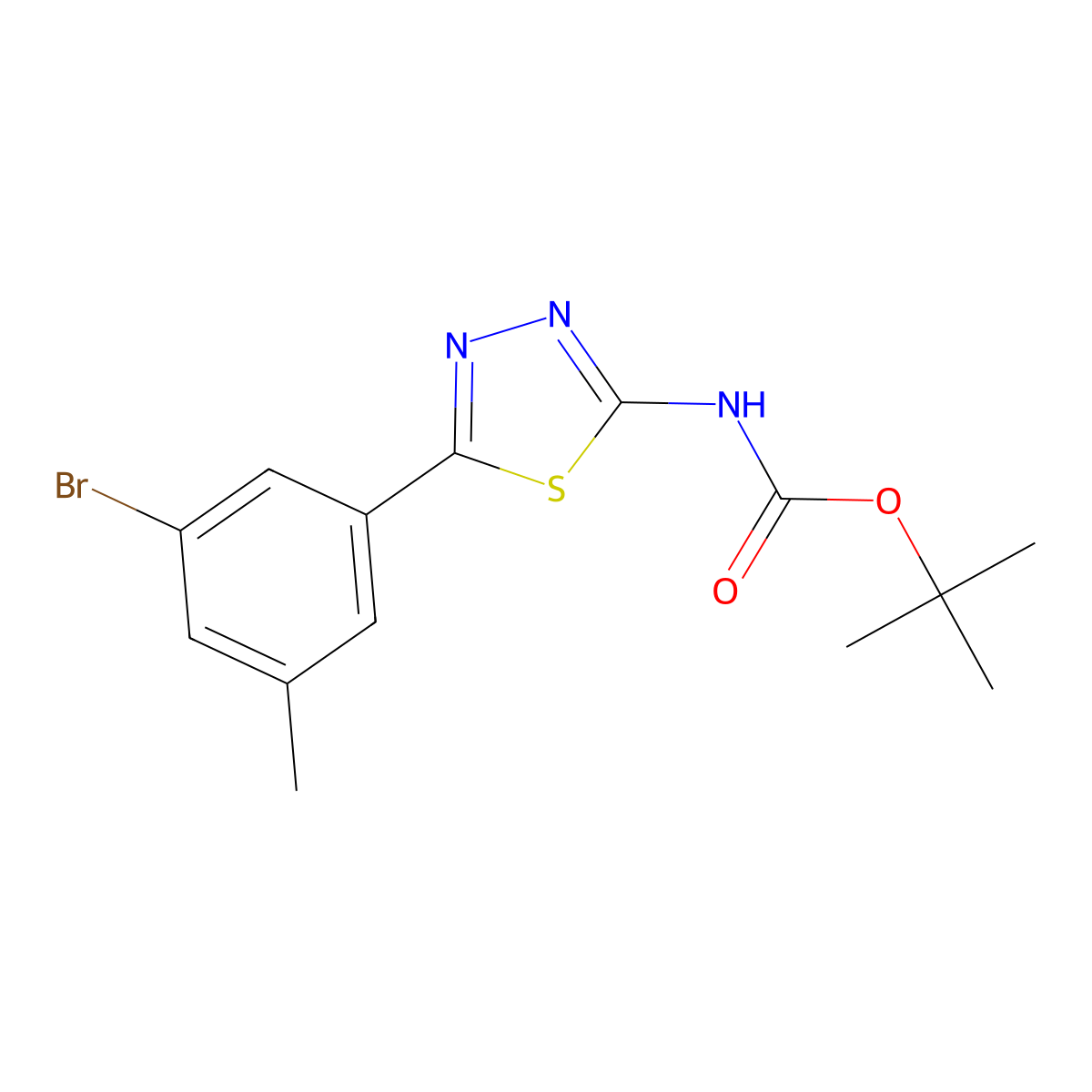 tert-butyl N-[5-(3-bromo-5-methylphenyl)-1,3,4-thiadiazol-2-yl]carbamate molecular structure, CAS 2680740-95-6