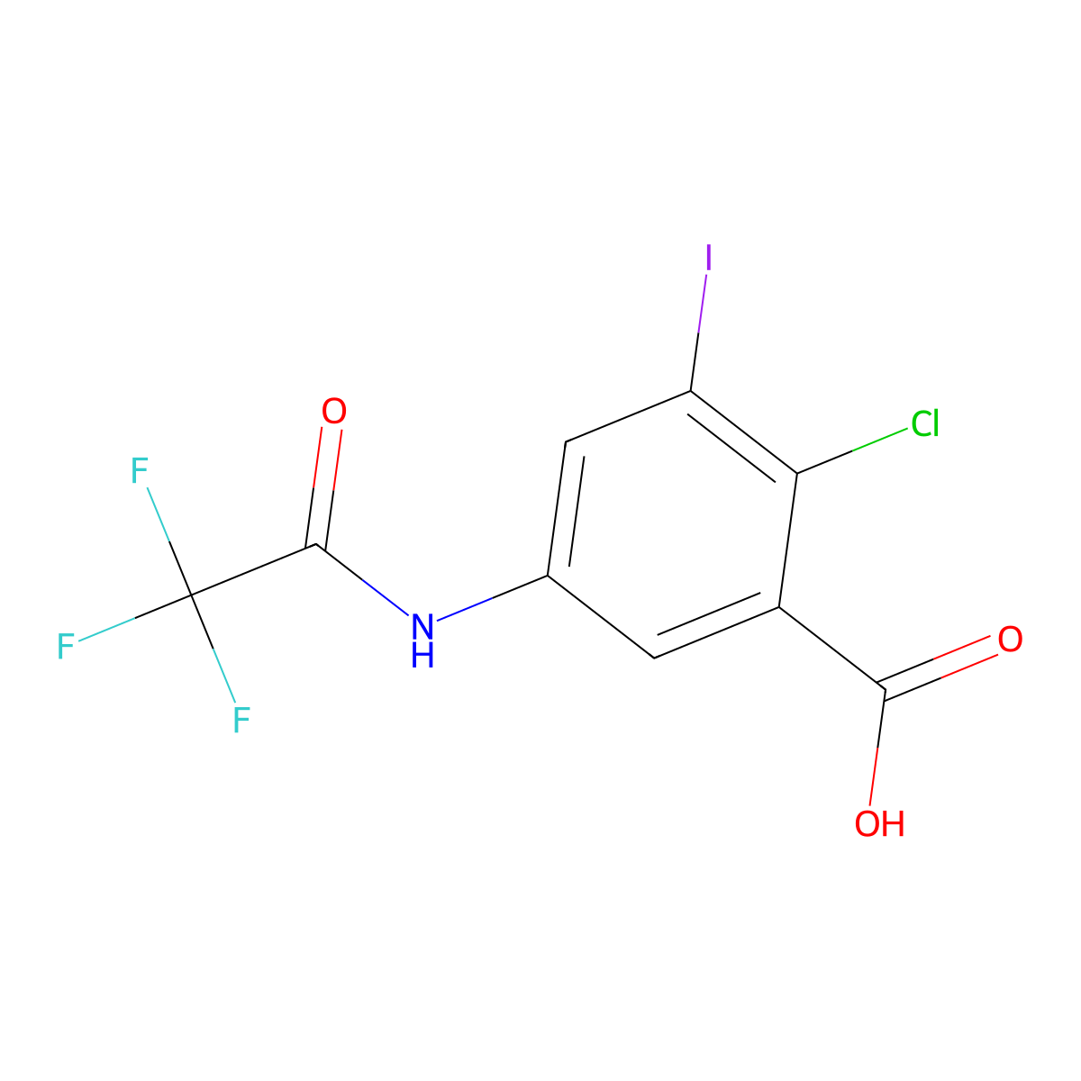 2-Chloro-3-iodo-5-(2,2,2-trifluoroacetamido)benzoic acid molecular structure, CAS 2680741-00-6