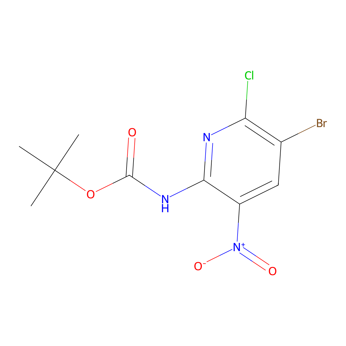 tert-butyl N-(5-bromo-6-chloro-3-nitropyridin-2-yl)carbamate molecular structure, CAS 2680741-05-1