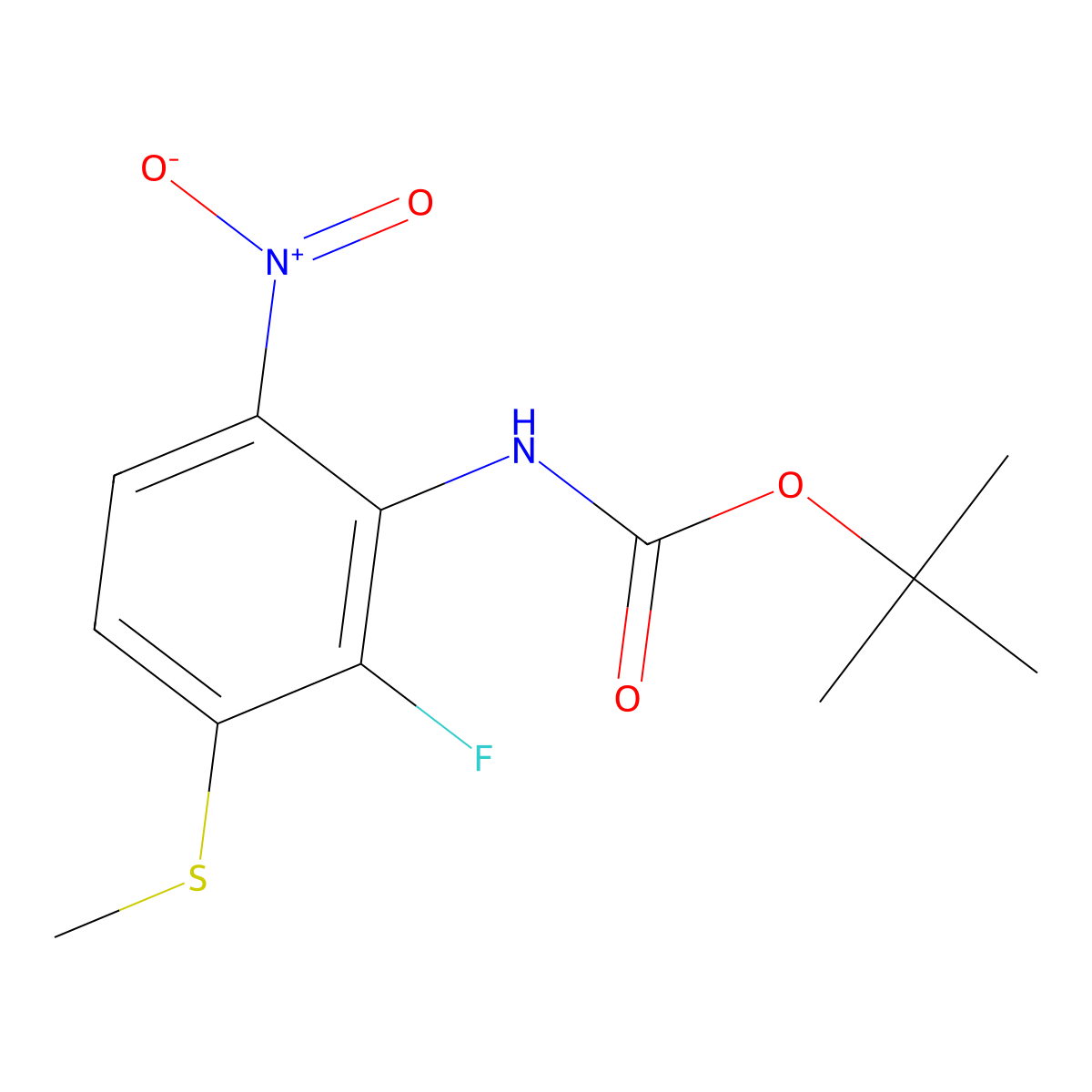 tert-butyl N-[2-fluoro-3-(methylsulfanyl)-6-nitrophenyl]carbamate molecular structure, CAS 2680741-07-3