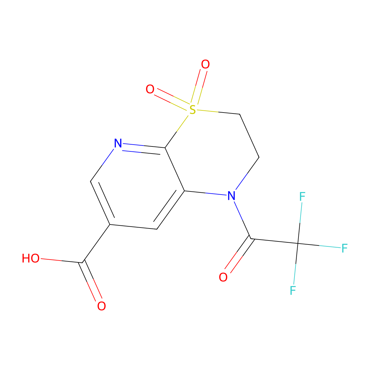 4,4-dioxo-1-(2,2,2-trifluoroacetyl)-1H,2H,3H-4lambda6-pyrido[2,3-b][1,4]thiazine-7-carboxylic acid molecular structure, CAS 2680741-24-4