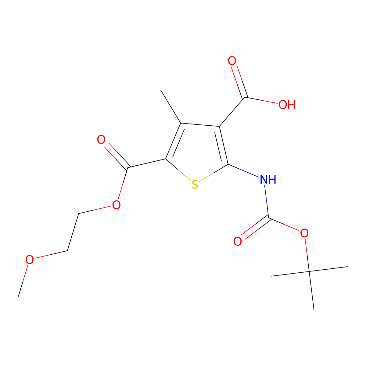 2-{[(Tert-butoxy)carbonyl]amino}-5-[(2-methoxyethoxy)carbonyl]-4-methylthiophene-3-carboxylic acid molecular structure, CAS 2680741-32-4