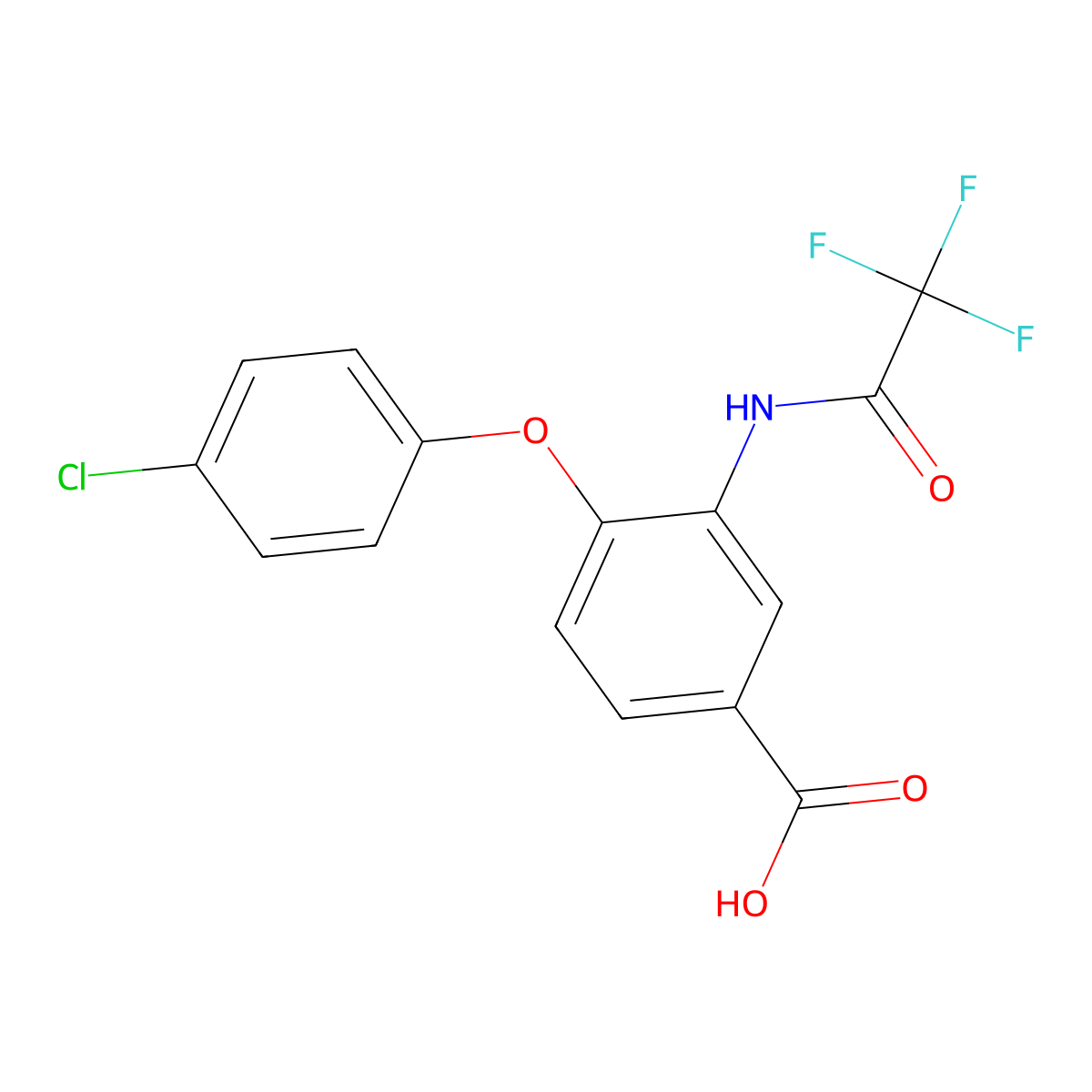 4-(4-Chlorophenoxy)-3-(2,2,2-trifluoroacetamido)benzoic acid molecular structure, CAS 2680741-37-9