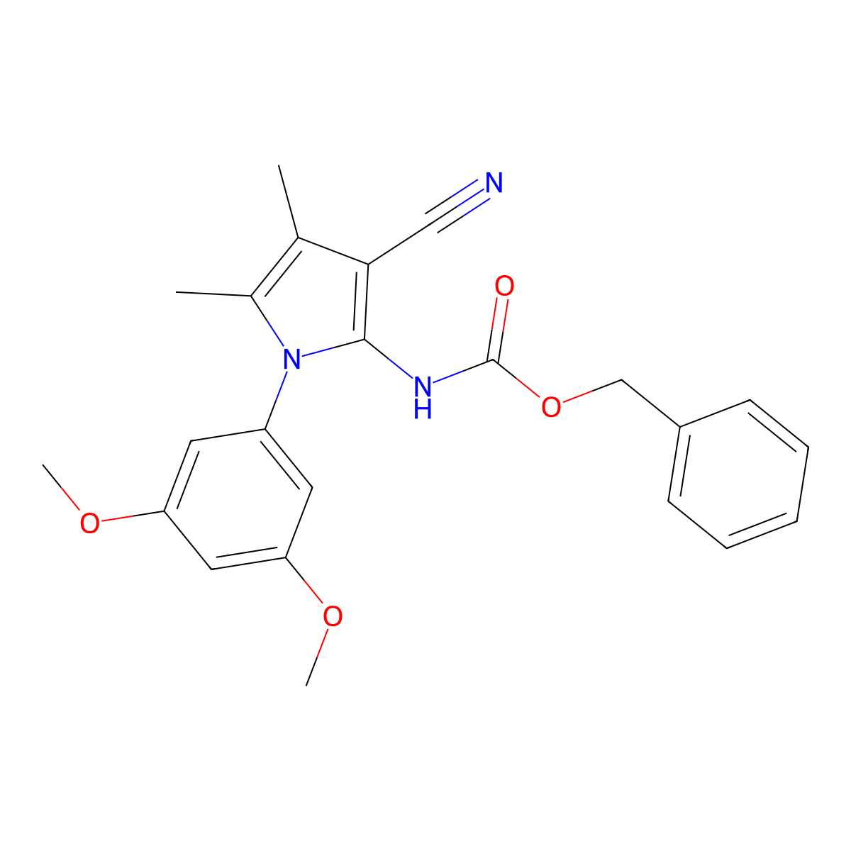 benzyl N-[3-cyano-1-(3,5-dimethoxyphenyl)-4,5-dimethyl-1H-pyrrol-2-yl]carbamate molecular structure, CAS 2680741-38-0