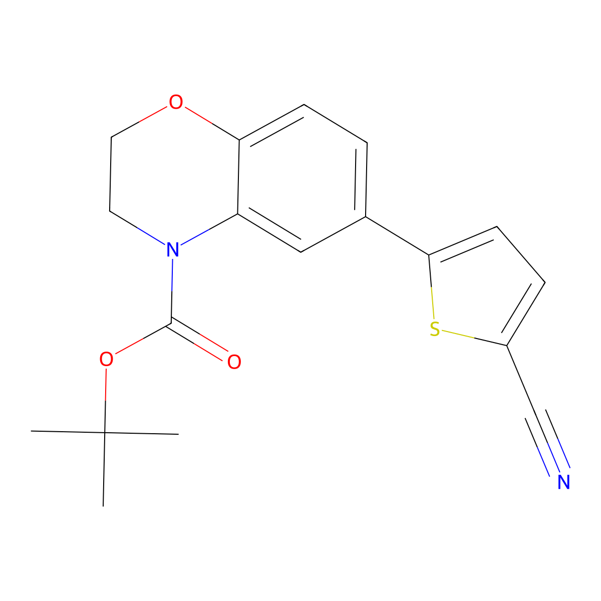 tert-butyl 6-(5-cyanothiophen-2-yl)-3,4-dihydro-2H-1,4-benzoxazine-4-carboxylate molecular structure, CAS 2680741-44-8