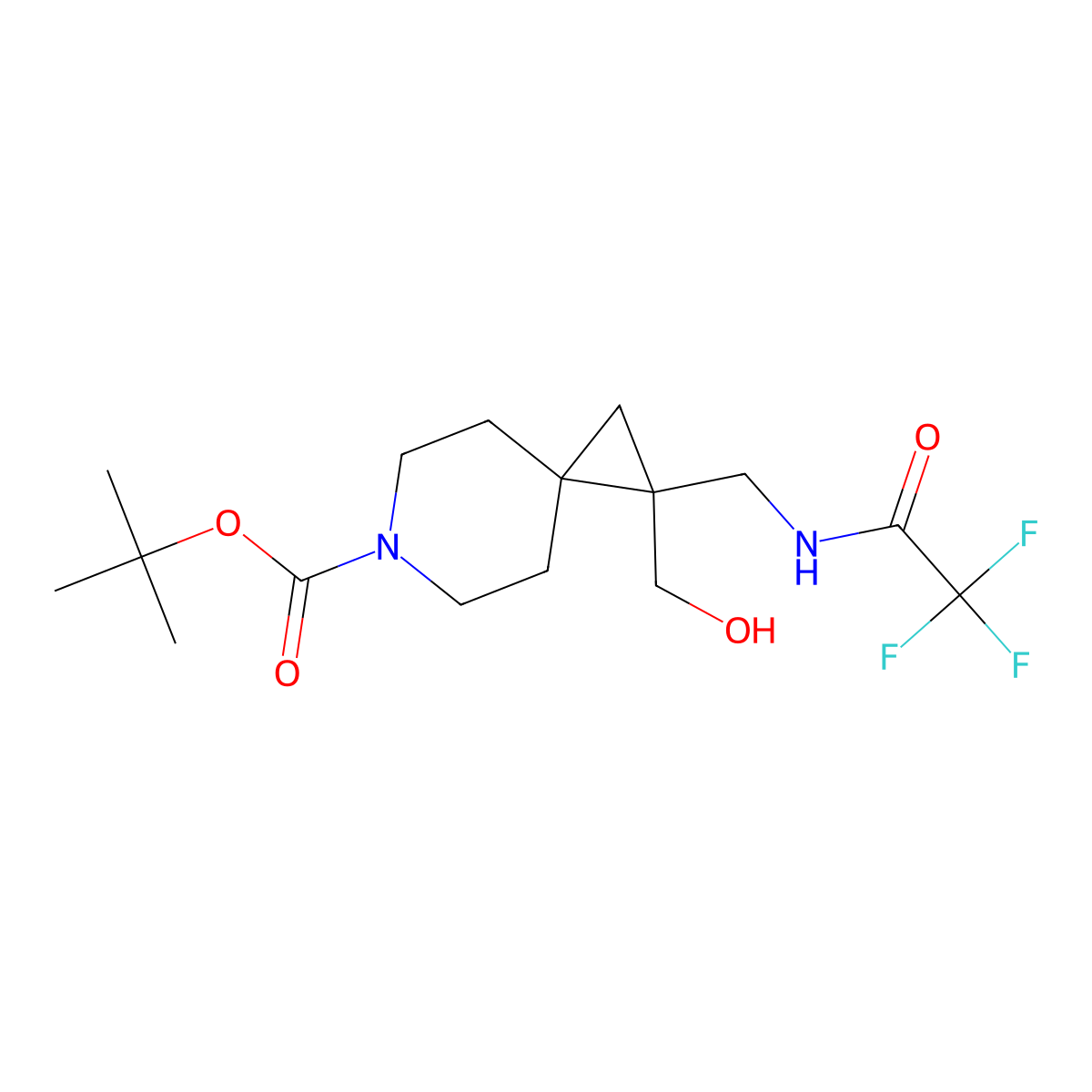 Tert-butyl 1-(hydroxymethyl)-1-[(2,2,2-trifluoroacetamido)methyl]-6-azaspiro[2.5]octane-6-carboxylate molecular structure, CAS 2680741-47-1
