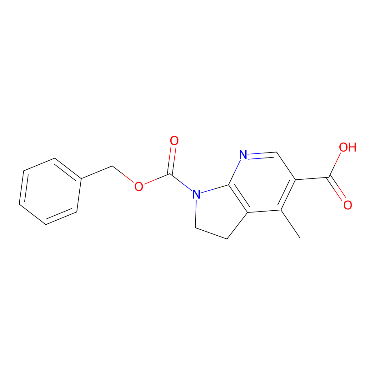 1-[(benzyloxy)carbonyl]-4-methyl-1H,2H,3H-pyrrolo[2,3-b]pyridine-5-carboxylic acid molecular structure, CAS 2680741-48-2
