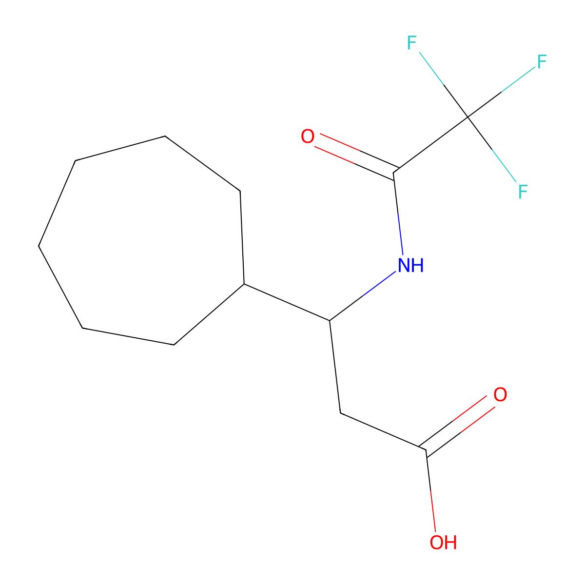 3-Cycloheptyl-3-(2,2,2-trifluoroacetamido)propanoic acid molecular structure, CAS 2680741-52-8