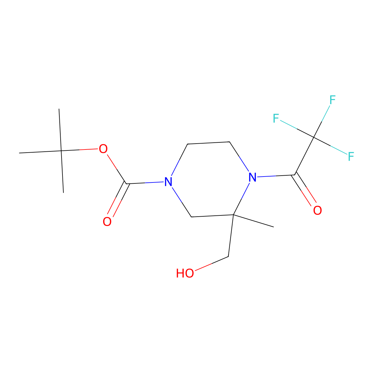 Tert-butyl 3-(hydroxymethyl)-3-methyl-4-(2,2,2-trifluoroacetyl)piperazine-1-carboxylate molecular structure, CAS 2680741-60-8