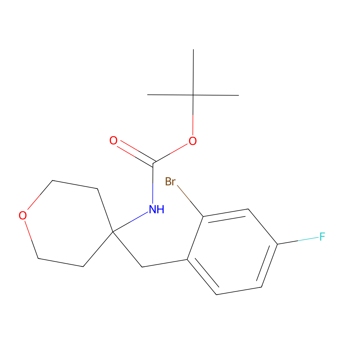 tert-butyl N-{4-[(2-bromo-4-fluorophenyl)methyl]oxan-4-yl}carbamate molecular structure, CAS 2680741-63-1
