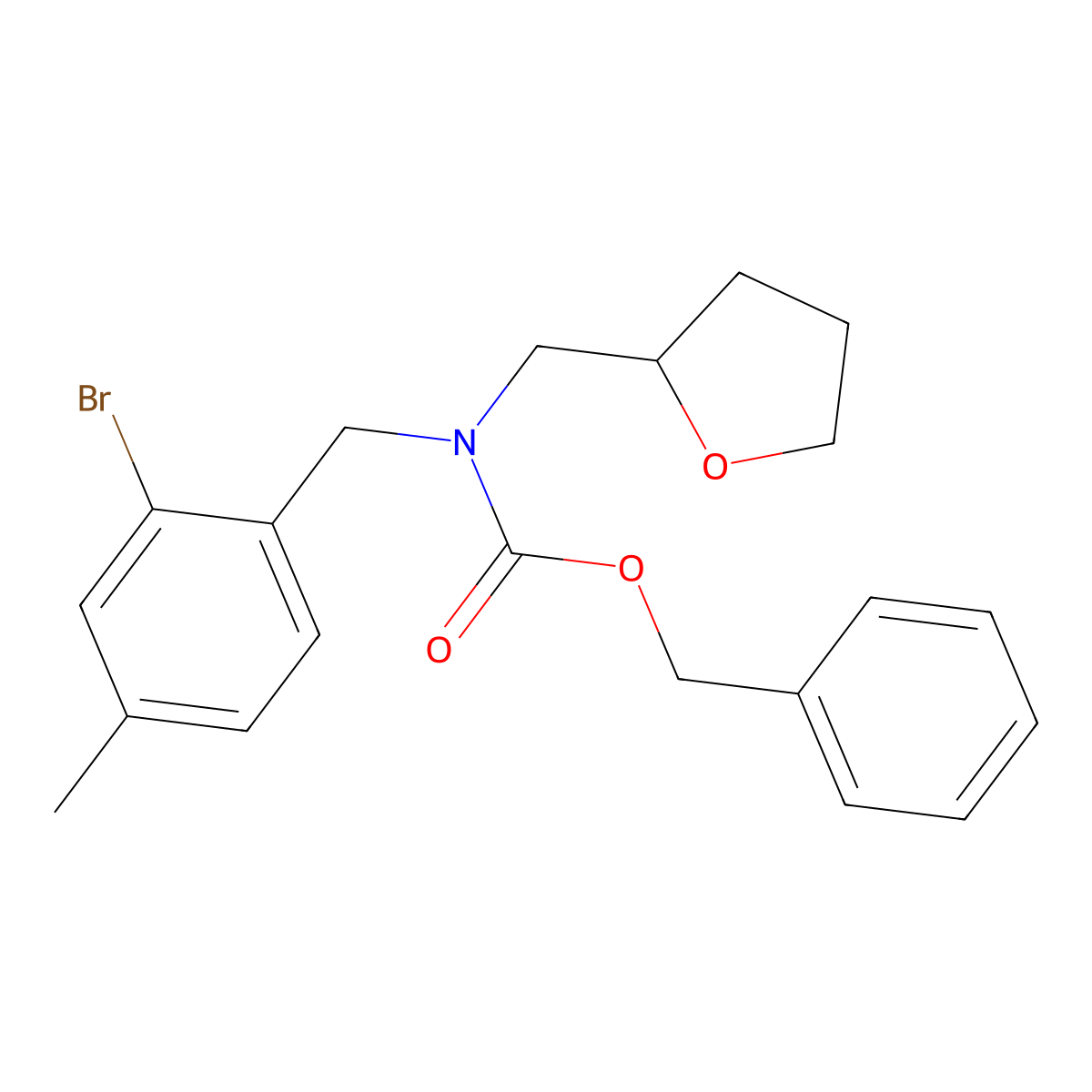 benzyl N-[(2-bromo-4-methylphenyl)methyl]-N-[(oxolan-2-yl)methyl]carbamate molecular structure, CAS 2680741-74-4