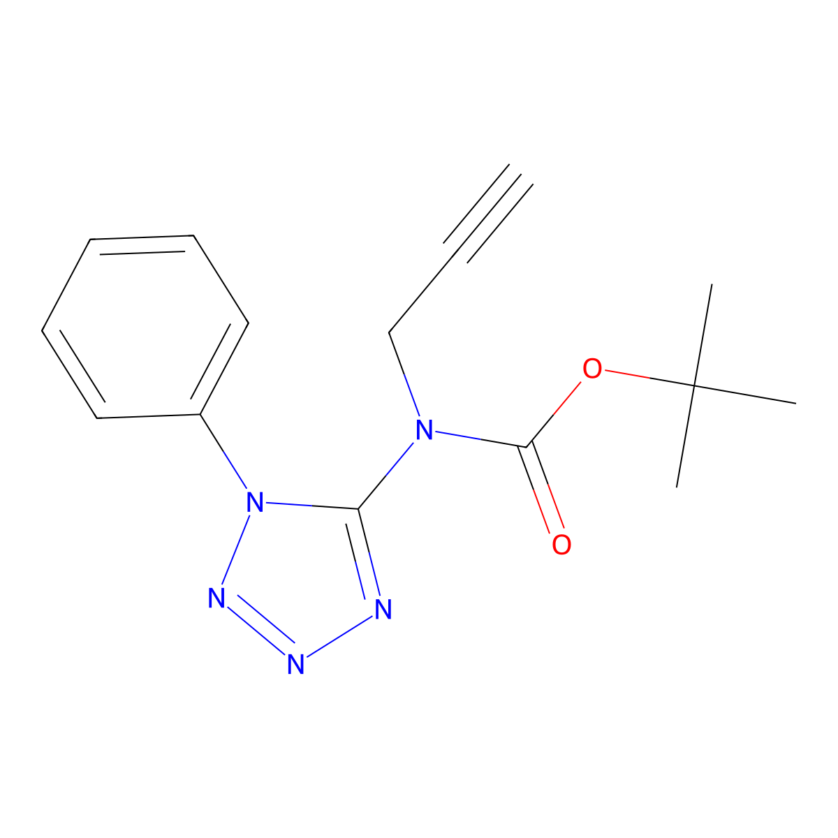 tert-butyl N-(1-phenyl-1H-1,2,3,4-tetrazol-5-yl)-N-(prop-2-yn-1-yl)carbamate molecular structure, CAS 2680741-91-5