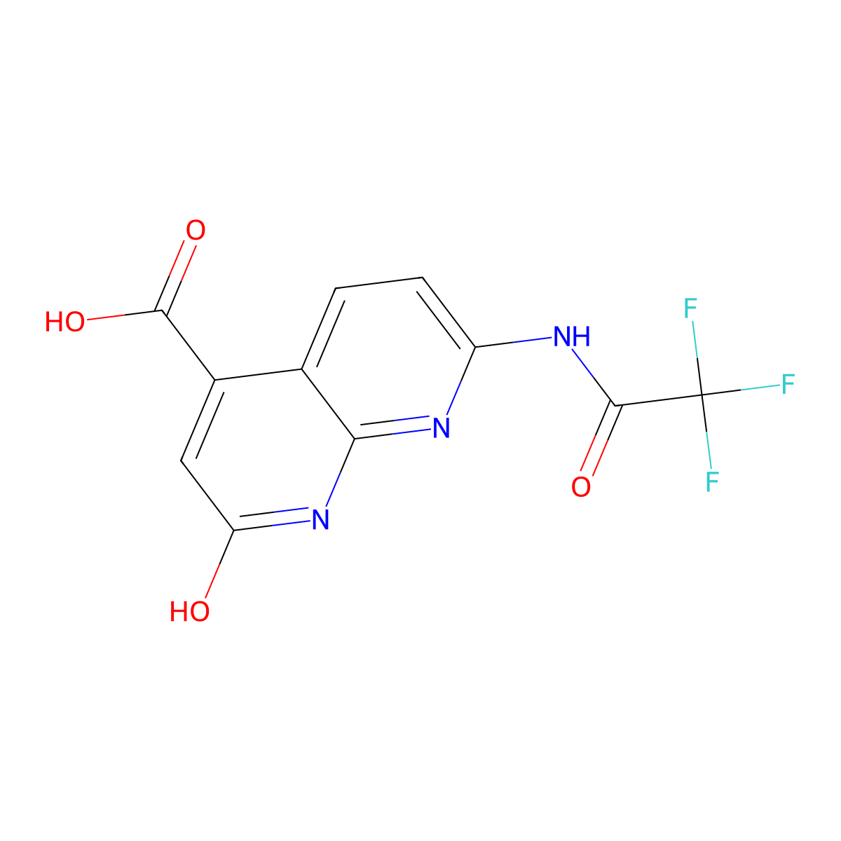 2-Hydroxy-7-(2,2,2-trifluoroacetamido)-1,8-naphthyridine-4-carboxylic acid molecular structure, CAS 2680741-98-2