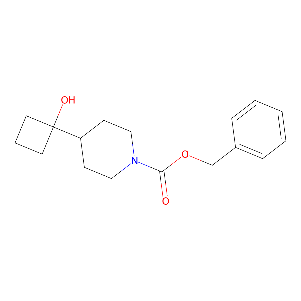 Benzyl 4-(1-hydroxycyclobutyl)piperidine-1-carboxylate molecular structure, CAS 2680742-00-9