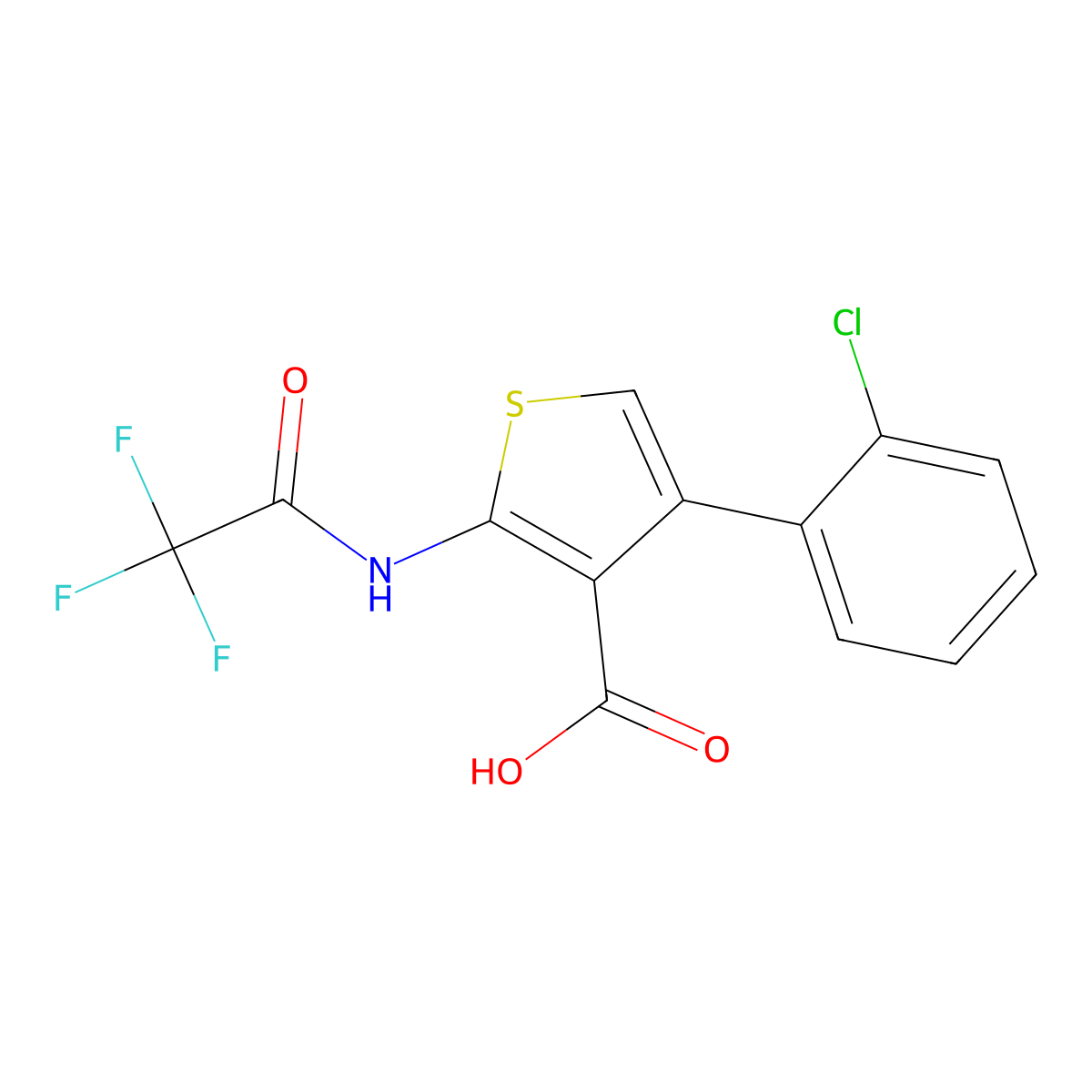 4-(2-Chlorophenyl)-2-(2,2,2-trifluoroacetamido)thiophene-3-carboxylic acid molecular structure, CAS 2680742-14-5