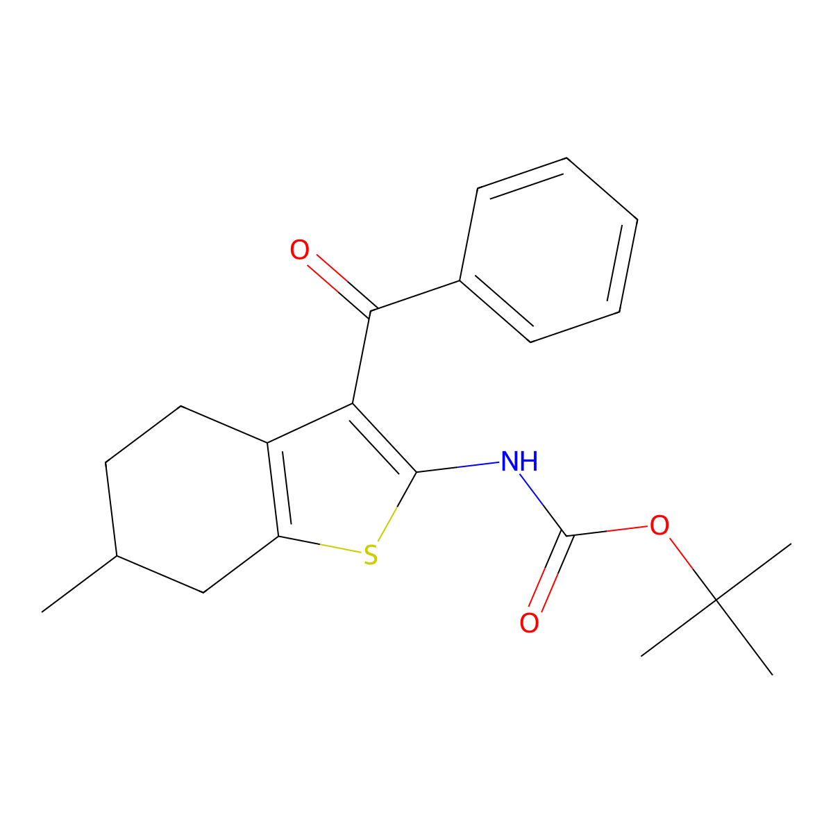 tert-butyl N-(3-benzoyl-6-methyl-4,5,6,7-tetrahydro-1-benzothiophen-2-yl)carbamate molecular structure, CAS 2680742-27-0